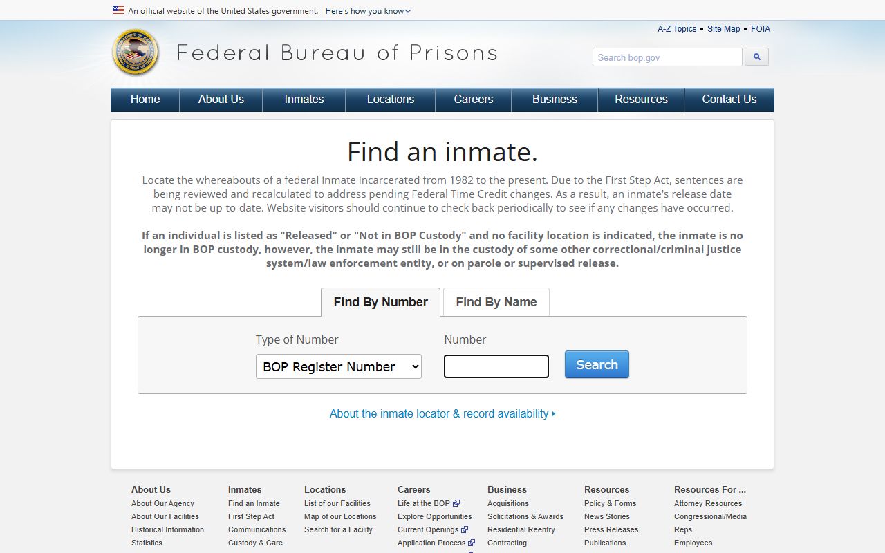 Federal Bureau of Prisons locator for Indiana federal inmate searches